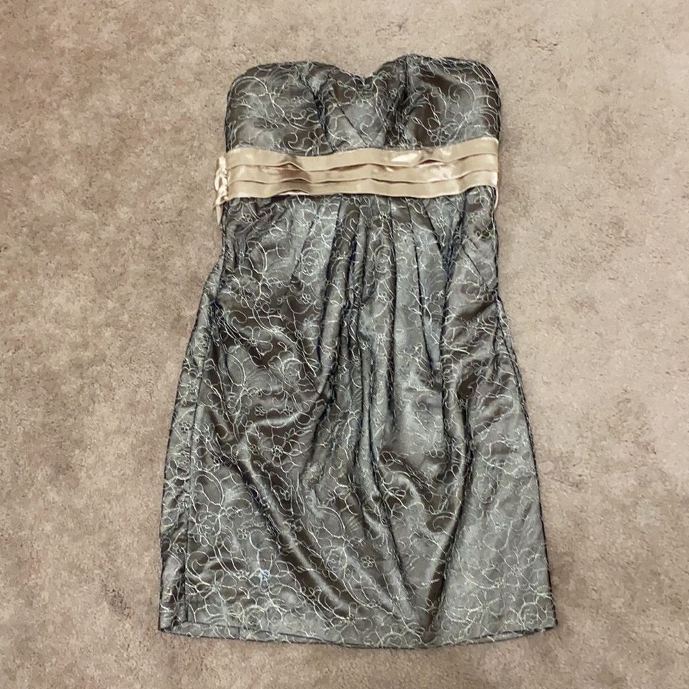 Macy’s Strapless Gold & Black Formal Dress